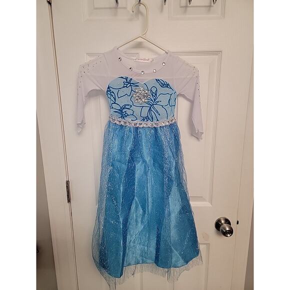 Frozen Costume New Queen Dress Up with Hair, Gloves, Wand, Necklace, Sz 3-4, - Picture 3 of 8